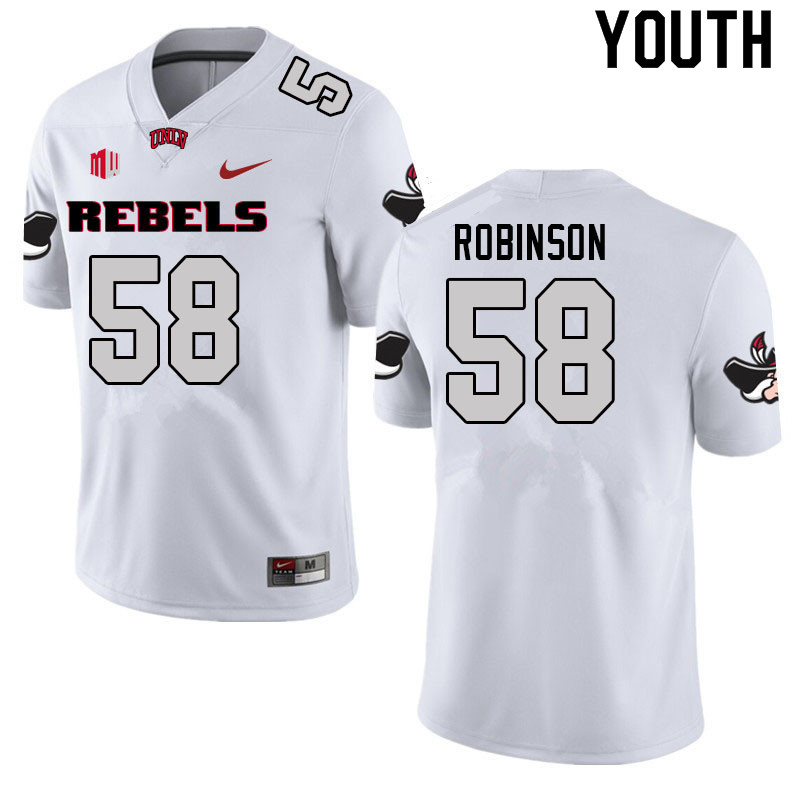 Youth #58 Seth Robinson UNLV Rebels College Football Jerseys Sale-White - Click Image to Close
